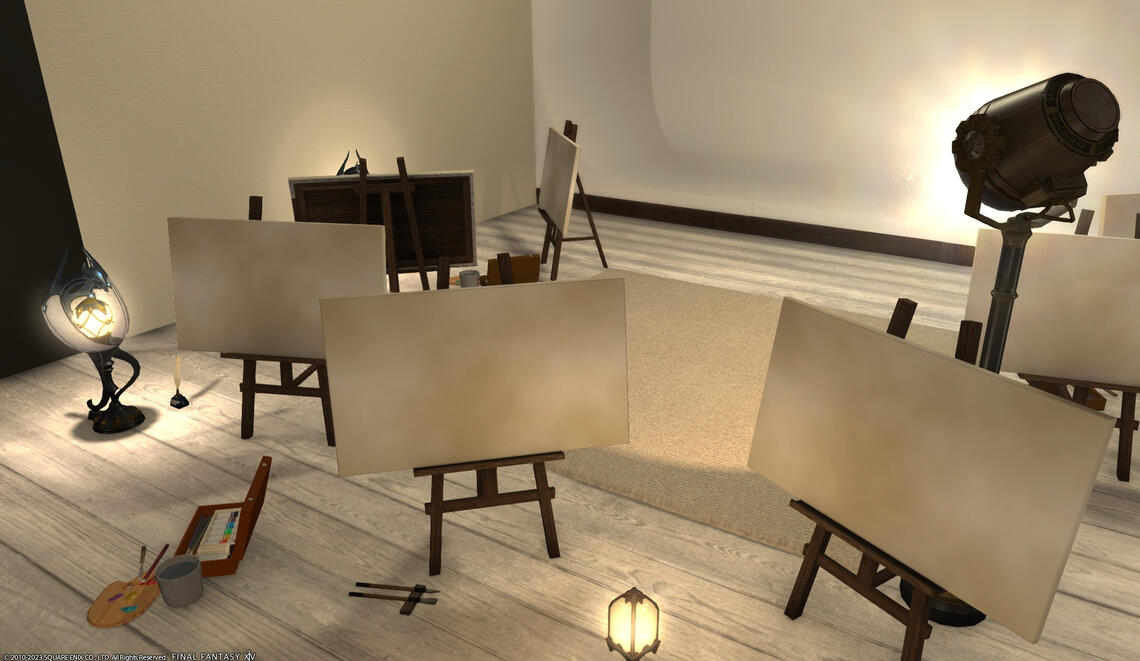 A photo studio created in a standard FC room in FFXIV